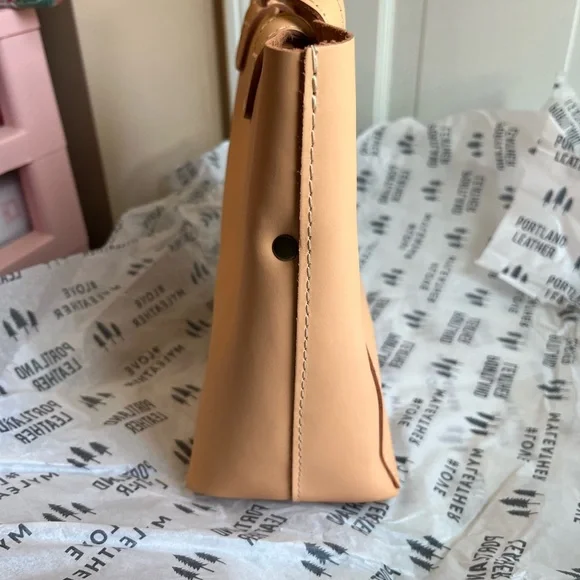 Portland leather mini crossbody tote in peach - Picture 3 of 7